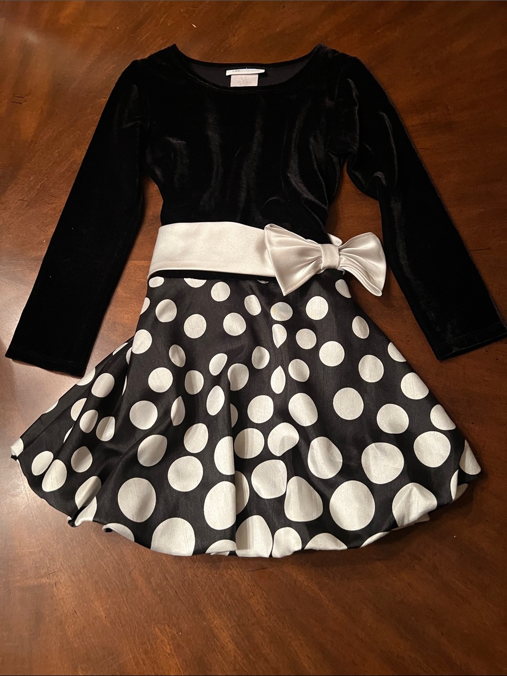 Bonnie Jean Black and White Polka Dot Dress with Bow